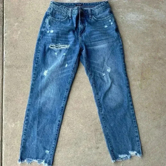 Women’s Flamingo Ankle Cropped Destressed High Waist Deniem Jeans Medium/28 - Picture 9 of 16